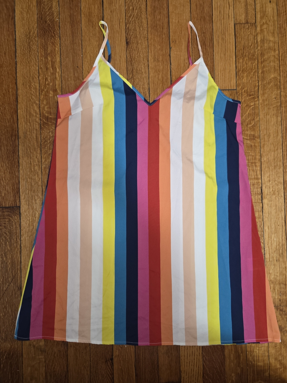 SHEIN Multicolor Vertical Stripe Mini Dress - Pink Red Blue Yellow Cream